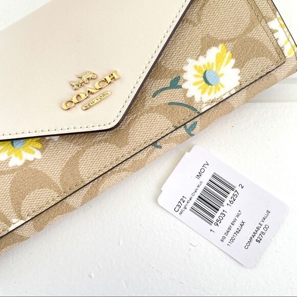 Coach Slim Envelope Wallet In Signature Canvas With Daisy Print New with tags - Picture 10 of 16